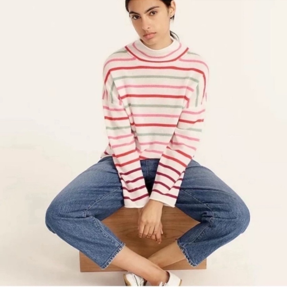 XXS J.Crew CASHMERE rollneck sweater in stripe Women's